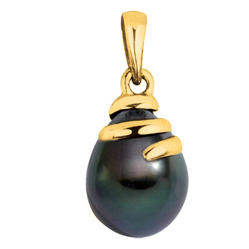 750/1000 Yellow Gold & Pear-Shaped Tahitian Pearl 9/10 mm Interlaced Pendant - Négoce-îles