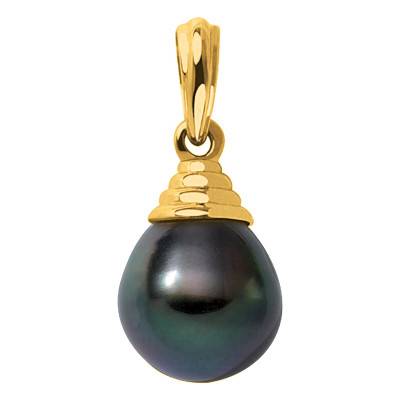 Pendentif Perle de Tahiti 9/10 mm en Pyramide en Or Jaune 750 - Négoce-îles