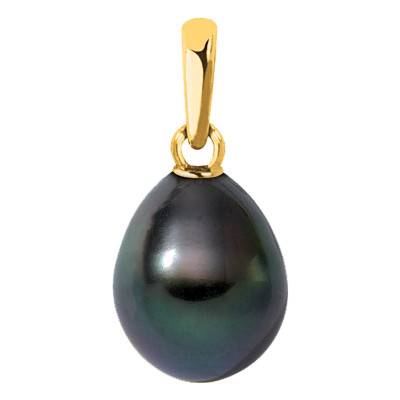 750/1000 Yellow Gold & Pear-Shaped Tahitian Pearl 9/10 mm Pendant - Négoce-îles