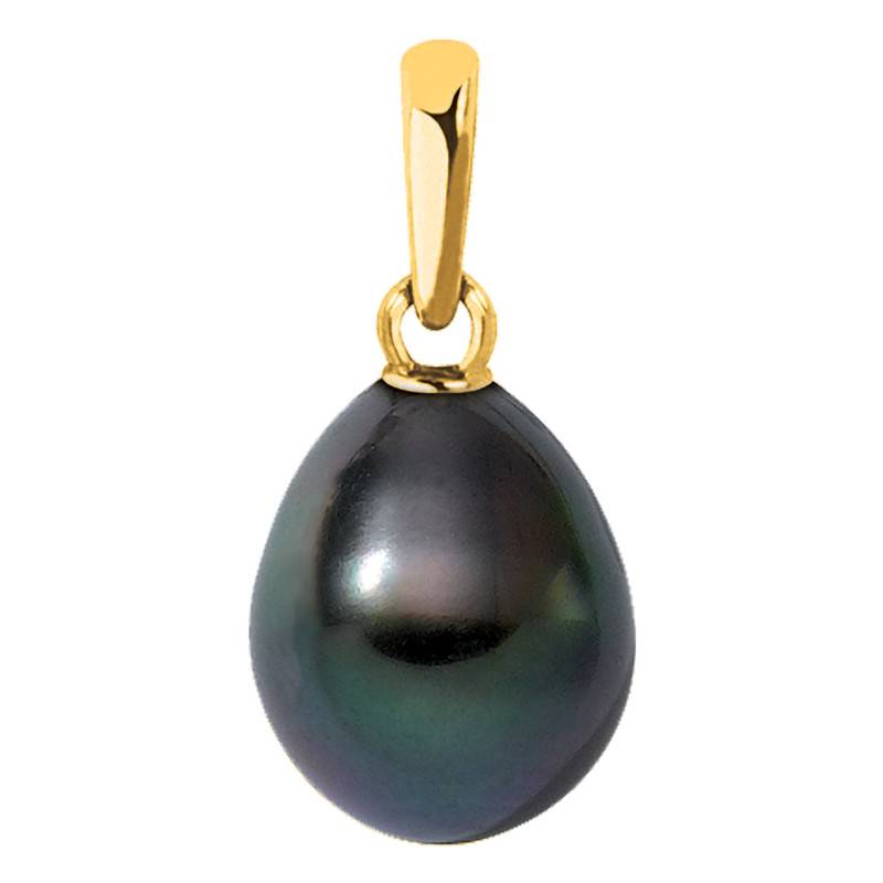 750/1000 Yellow Gold & Pear-Shaped Tahitian Pearl 9/10 mm Pendant - Négoce-îles
