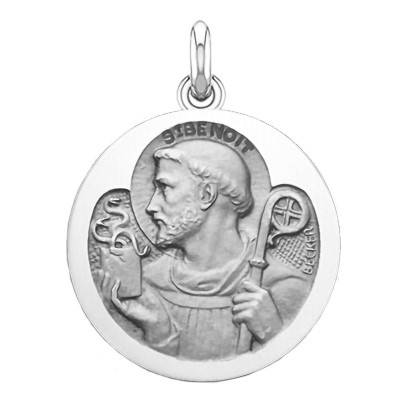Médaille Saint Benoit en Argent 925, Diamètres 15, 18, et 20 mm - Becker