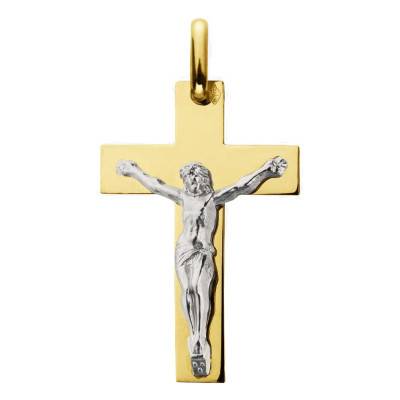 750 Yellow & White Gold Jesus Cross Pendant, Dimensions 16 x 24 mm - Augis