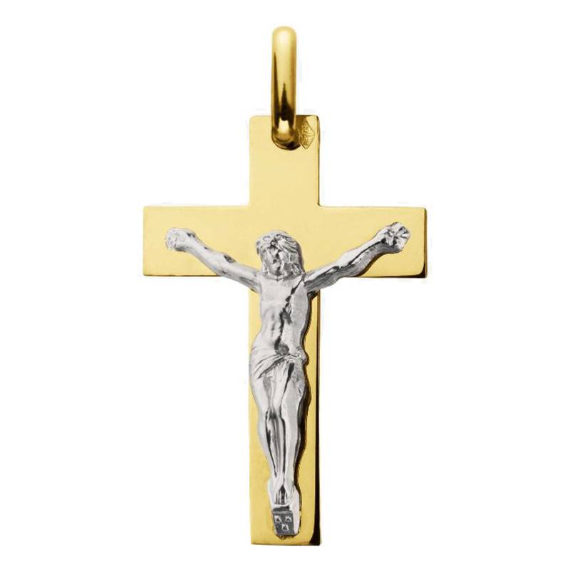 750 Yellow & White Gold Jesus Cross Pendant, Dimensions 16 x 24 mm - Augis