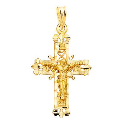 750/1000 Yellow Gold Filigree Christ Cross, 28mm Width - Lumiosa