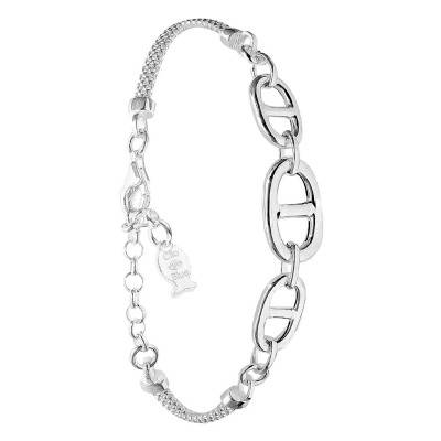 Bracelet Maille Fantaisie Marine Alternée en Argent, Longueur 15,5 cm à 20 cm - Clio Blue