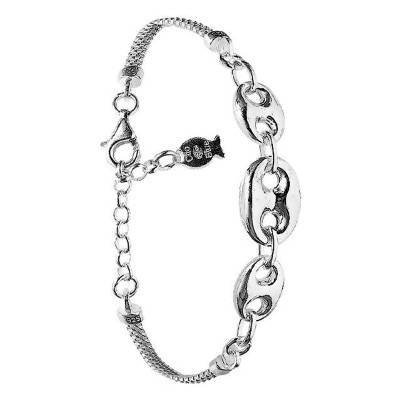 925 Sterling Silver Fancy & Coffee Bean Chain Bracelet, Length 16 cm to 20.5 cm - Clio Blue