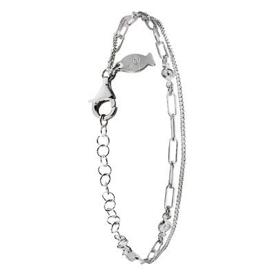 925 Silver & Cubic Zirconia Double Chain Bracelet, Length 15 cm to 19 cm, Width 1.30 mm - Clio Blue