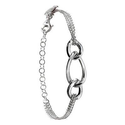 925 Silver Triple Curb Chain & Double Chain Bracelet, Width 2 mm, Length 15 cm to 19 cm - Clio Blue
