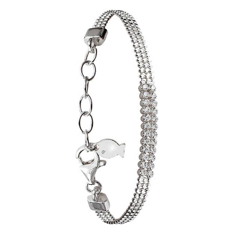 925 Silver & White Stone Bead Chain Bracelet, Width 4 mm, Length 15.5 cm to 20 cm - Clio Blue