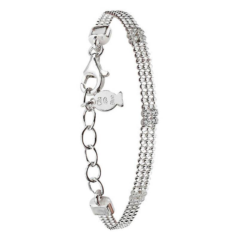 Camille 925 Sterling Silver & Cubic Zirconia Three-Row Bracelet, Length 15.50 cm to 20 cm - Clio Blue