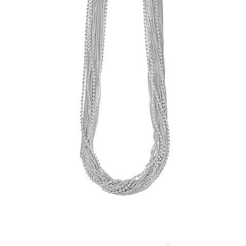 925 Silver Cable Chain and Bead Chain Necklace, Length 40 cm, Width 1 mm - Clio Blue