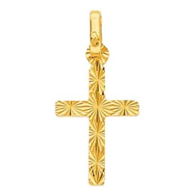 750/1000 Yellow Gold Striped & Sunburst Cross Pendant - Vandona