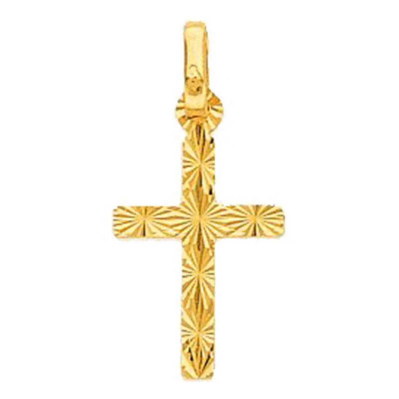 750/1000 Yellow Gold Striped & Sunburst Cross Pendant - Vandona