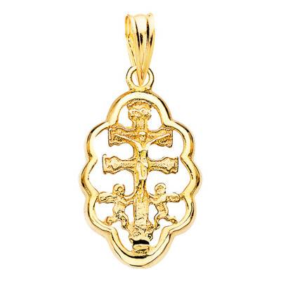 Pendentif Croix Caravaca Or Jaune 750 18 mm Entouré - Lumiosa