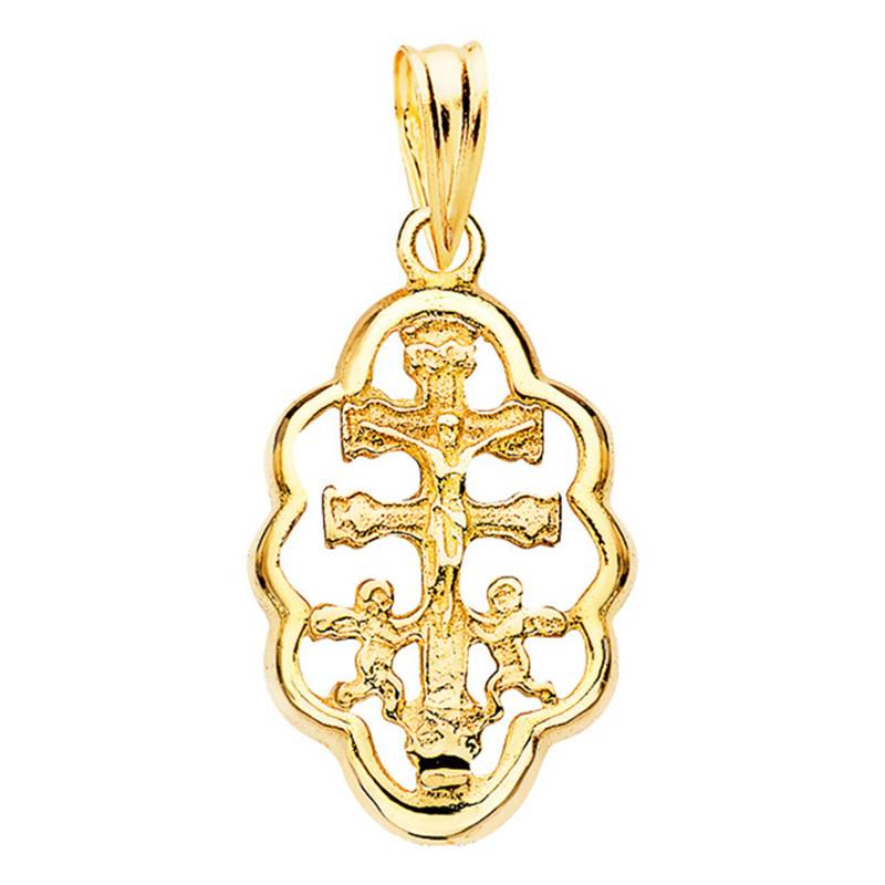 750/1000 Yellow Gold Caravaca Cross Pendant, 18mm Width - Lumiosa