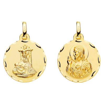 Médaille Scapulaire Vierge des Angoisses & Sacré Coeur de Jésus, 18 mm à 22 mm Or Jaune 750 - Lumiosa