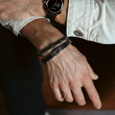 Bracelet Electric en Cuir Marron & Acier, Longueur 19,50 cm - 35100003 - Calvin Klein
