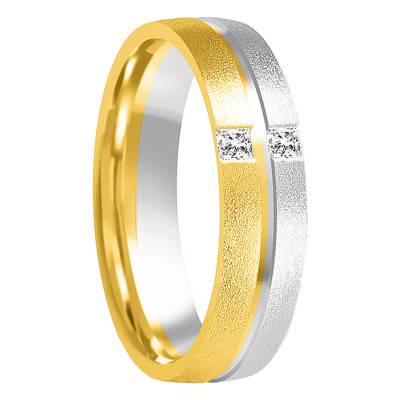 Alliance Demi-Bombée Confort Sablée Rainurée en 2 Ors 750 & Diamants 0,03 ct, Largeur 5 mm - Amore