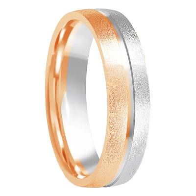Alliance Demi-Bombée Confort Sablée Rainurée en 2 Ors Rose et Gris 750, Largeur 5 mm - Amore