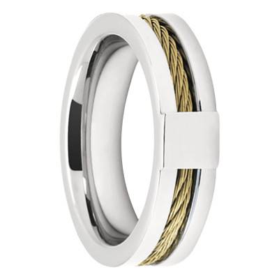 Cabestan Steel & Gold Cable Ring - HA238360 - Rochet