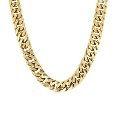 Gold Steel Curb Chain Crooner Necklace, Length 45 cm to 49 cm, Width 8 mm - HC8487 - Rochet