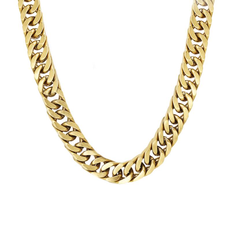 Gold Steel Curb Chain Crooner Necklace, Length 45 cm to 49 cm, Width 8 mm - HC8487 - Rochet