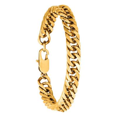 Bracelet Crooner Maille Cubaine en Acier Doré, Longueur 21 cm, Largeur 8 mm - HB8487 - Rochet