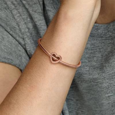 Charm Coeur Ouvert Perlé en Métal Doré Or Rose 585 - Pandora