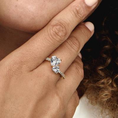 Gold Double Sparkling Hearts Ring - Pandora
