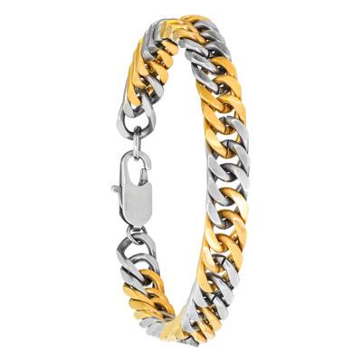 Bracelet Crooner Maille Cubaine en Acier Bicolore, Longueur 21 cm, Largeur 8 mm - HB8467 - Rochet