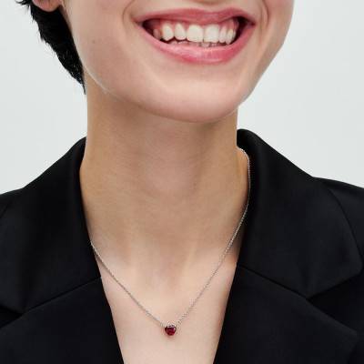 925 Silver Sparkling Red Heart Necklace, 45 cm Length - Pandora