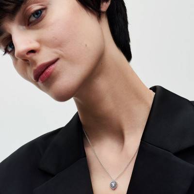 925/1000 Silver Sparkling Heart Halo Necklace, 45 cm Length - Pandora