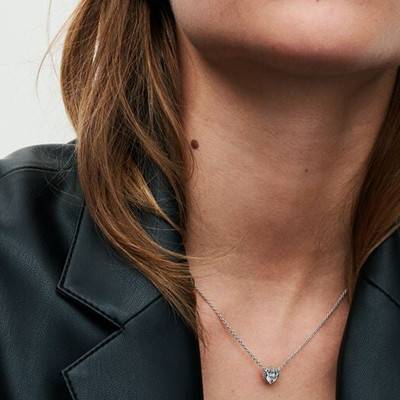 925 Silver Raised Heart Necklace, Length 45 cm - Pandora