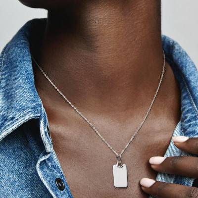 925 Silver Engravable Rectangular Plate Pendant - Pandora