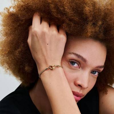 Bracelet Maille Cloutée Doré Pandora Moments, Longueurs 16 à 23 cm - Pandora