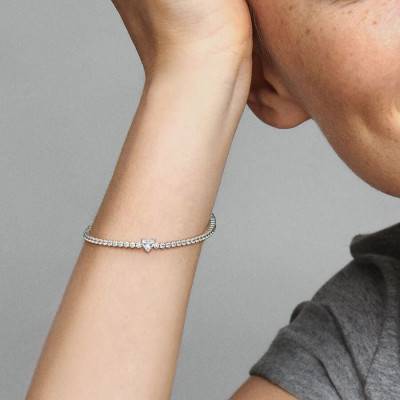 925 Silver Sparkling Heart Tennis Bracelet, Length 16 cm to 20 cm - Pandora
