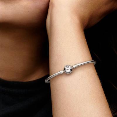 925 Silver Pandora Moments Bangle Bracelet, Length 17 cm to 21 cm - Pandora