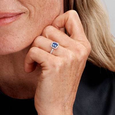 Bague Halo Bleu Carré Scintillant en Argent 925 - Pandora