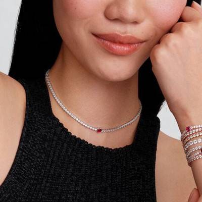 925/1000 Silver Red Heart Choker Necklace, Adjustable Length 40 cm - Pandora