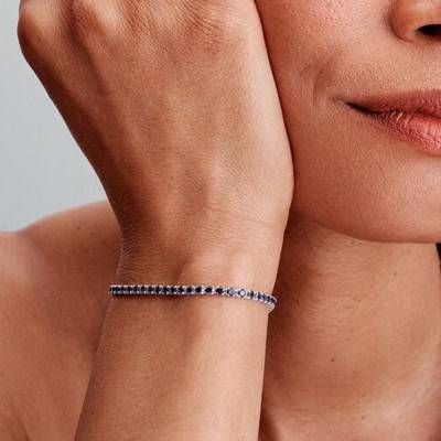 925 Silver Sparkling Blue Tennis Bracelet, Length 16 cm to 18 cm - Pandora