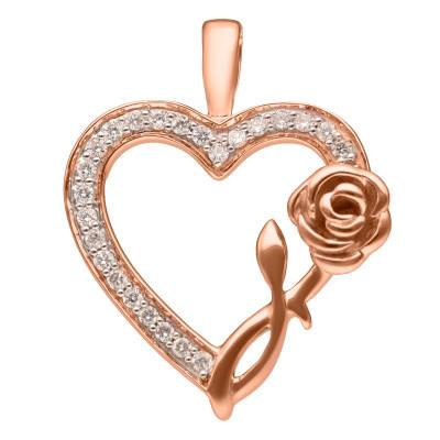 Pendentif Coeur Floral en Or Rose 375 & Diamants 0,12 ct, 16,75 x 15,25 mm - Aurora
