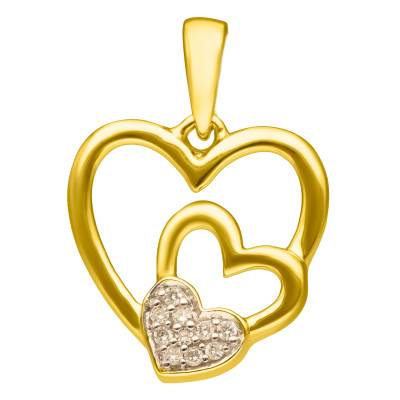 Pendentif Triple Coeurs en Or Jaune 375 & Diamants 0,02 ct, 11,40 x 11,90 mm - Aurora