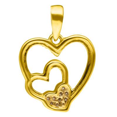Pendentif Triple Coeurs en Or Jaune 375 & Diamants 0,02 ct, 11,40 x 11,90 mm - Aurora
