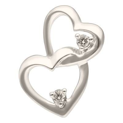 Pendentif Coeurs Entrelacés en Or Blanc 375 & Diamants 0,02 ct, 7,50 x 12 mm - Aurora