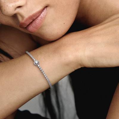 Bracelet Rivière Halo Scintillant en Argent 925, Longueurs 16 à 20 mm - Pandora