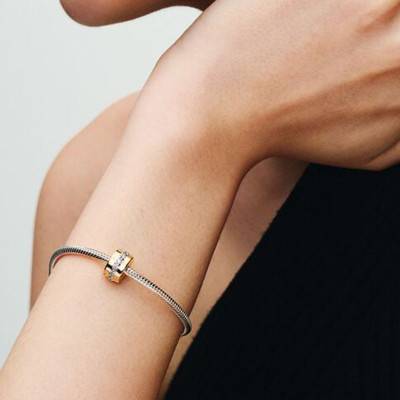 Gold Clear Sparkling Row Clip Charm - Pandora