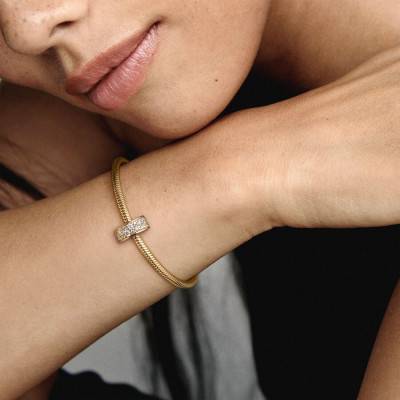 Gold-Plated Clip Charm & White Stones - Pandora