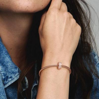 Rose Gold-Plated & White Stone Clip Charm - Pandora