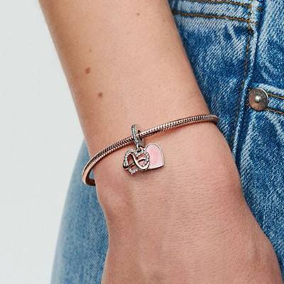 Charm Pendant Cœur Infini Scintillant en Argent 925 et Doré Rose - Pandora