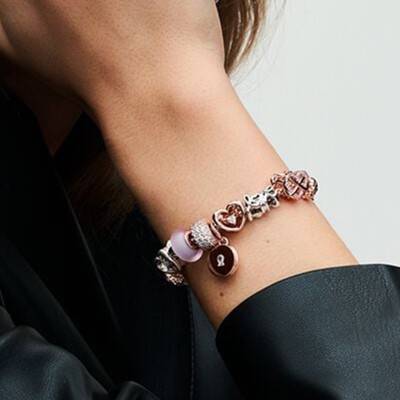 Charm en Verre de Murano Rose Mat et Argent 925 - Pandora